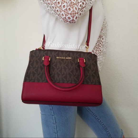 NWT MICHAEL KORS KELLEN BROWN CHERRY SATCHEL SMALL - Picture 3 of 8